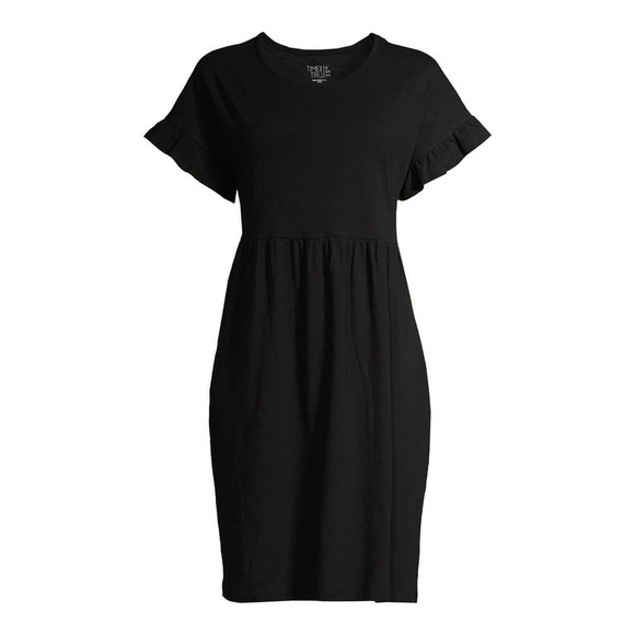 Time and Tru Women's Knit Babydoll Dress with pockets, Black, Size: Small - Picture 3 of 3